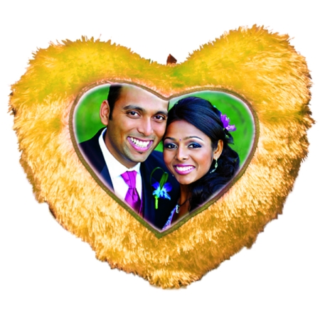 FUR PILLOW HEART - YELLOW (15 inch)