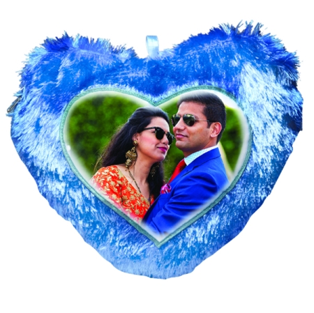 FUR PILLOW HEART - BLUE (15 inch)