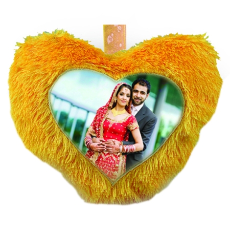 FUR PILLOW SMALL HEART - YELLOW (8 inch)