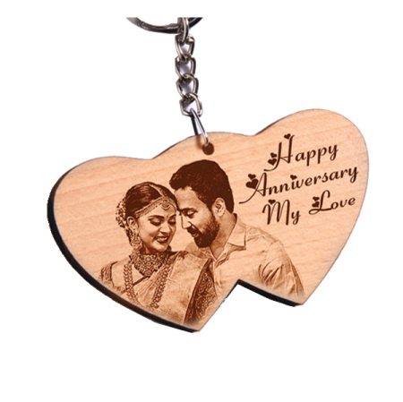 WOODEN KEYCHAIN - DOUBLE HEART (DOUBLE SIDE)